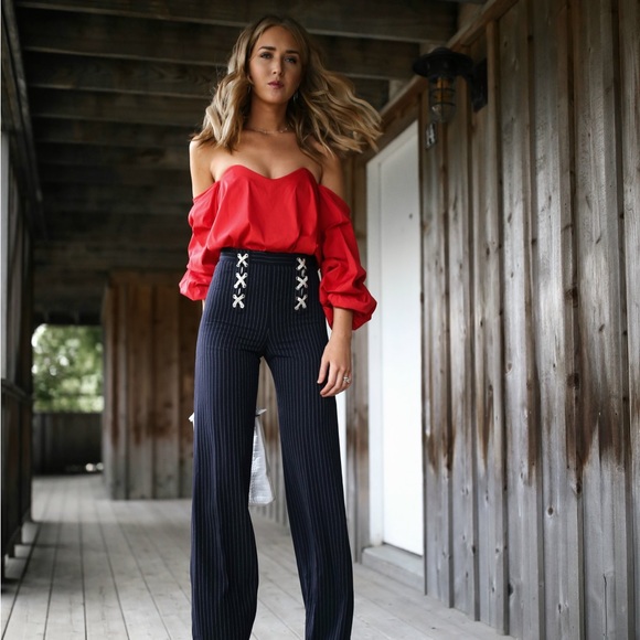 Caroline Constas Red Gabriella Off the Shoulder Top - Picture 10 of 10
